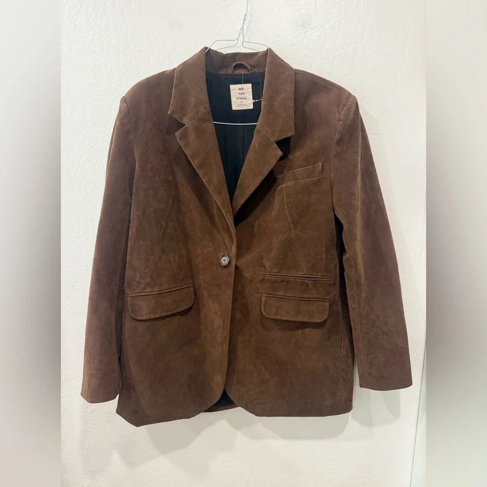 NWOT Free People Paper Cut Vegan Suede Blazer Brown Oversized Small - Picture 5 of 9
